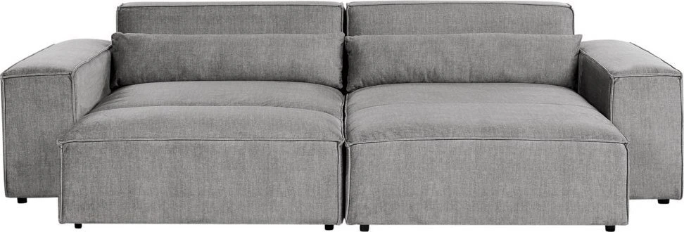 Beliani Trijų vietų modulinė sofa HELLNAR kairinė, pilka su otomane