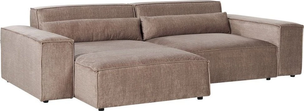 Beliani 3 vietų modulinė kampinė sofa HELLNAR su pufu, šviesiai ruda, dešininė