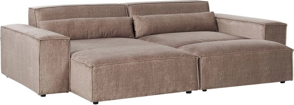Beliani 3 vietų modulinė kampinė sofa HELLNAR su pufu, šviesiai ruda, dešininė
