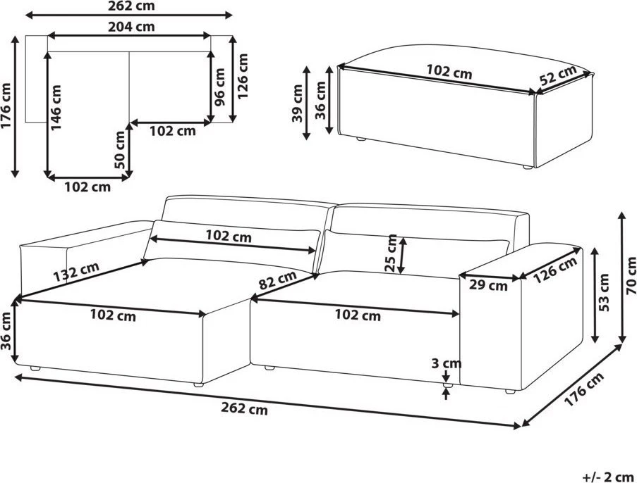 Beliani 3 vietų modulinė kampinė sofa HELLNAR su pufu, šviesiai ruda, dešininė