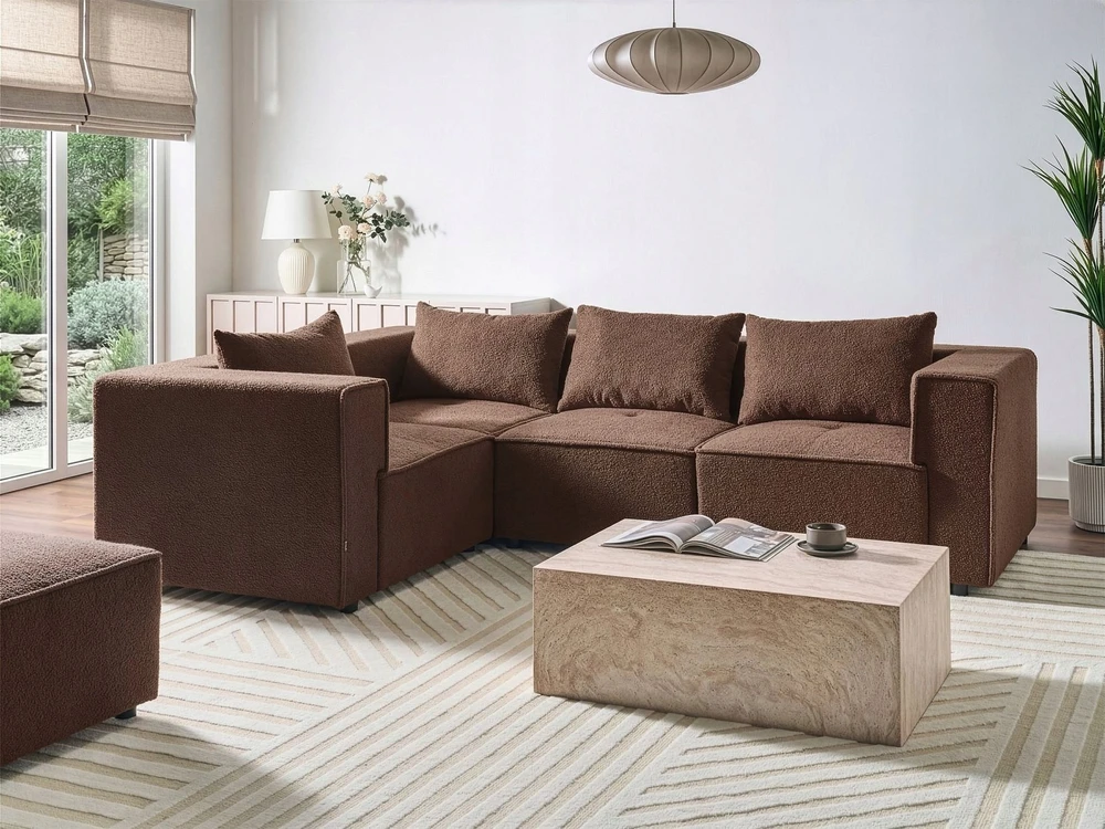 Beliani Modularinė kampinė sofa 4 asmenims AXEBO dešininė, ruda, Boucle
