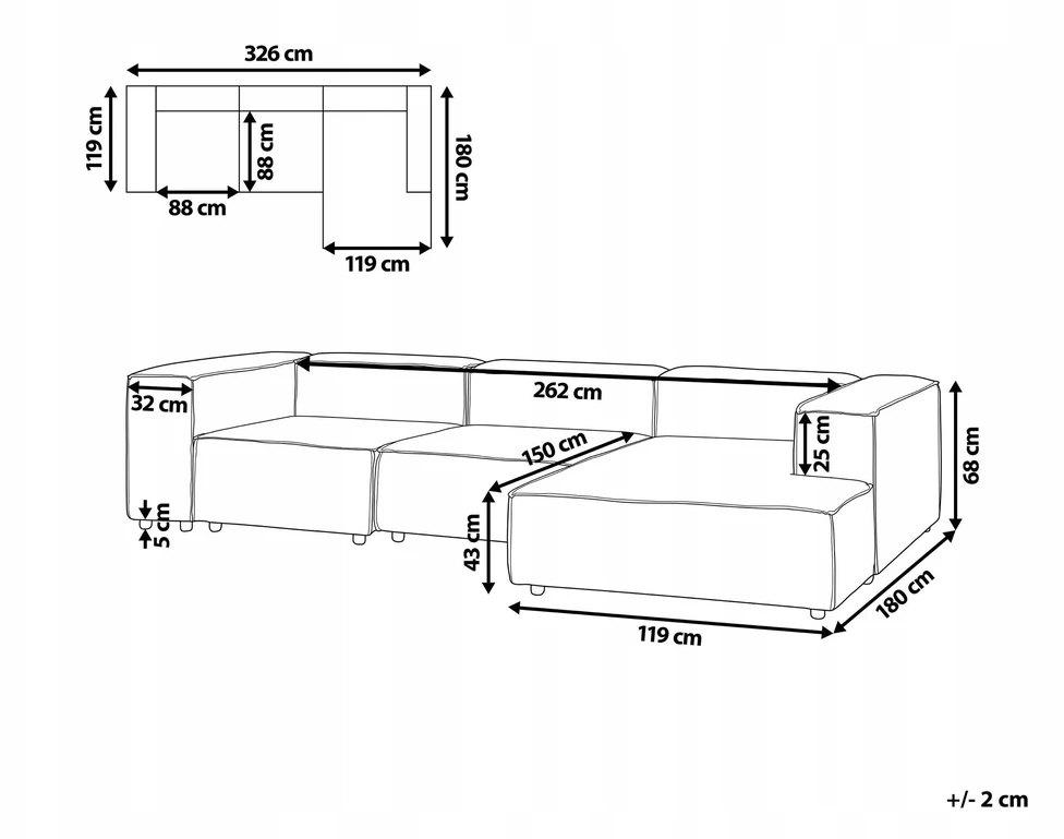 Beliani Keturvietė modulinė kampinė sofa ARDAL, kairinė, kreminė balta, velvetas