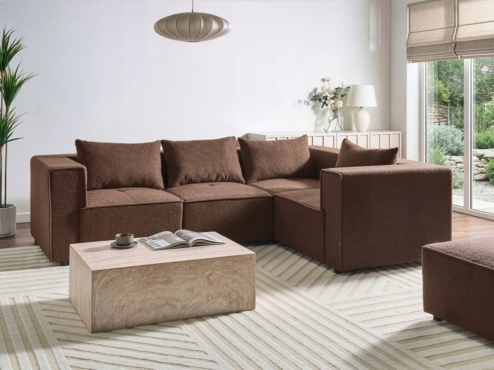 Beliani Modulinė 4 vietų kampinė sofa AXEBO kairinė ruda Boucle