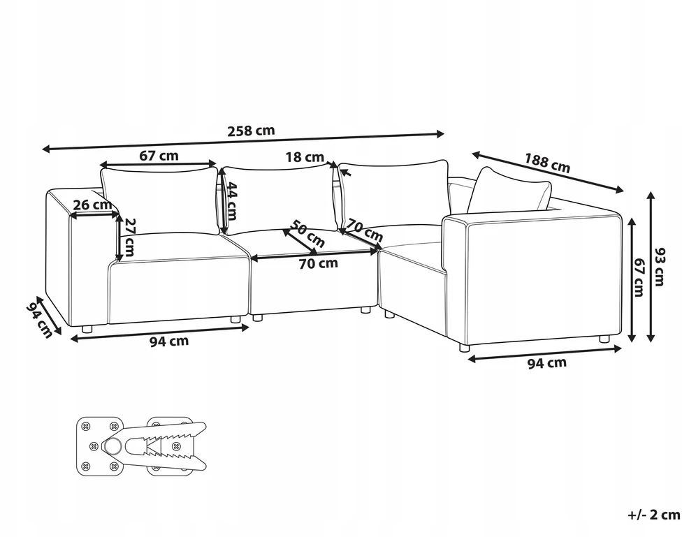 Beliani Modulinė 4 vietų kampinė sofa AXEBO kairinė ruda Boucle