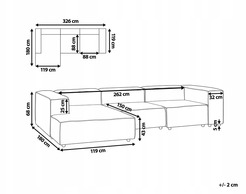 Beliani Modulinė kampinė sofa 4 asmenims ARDAL dešininė, kreminės baltos spalvos, velvetas