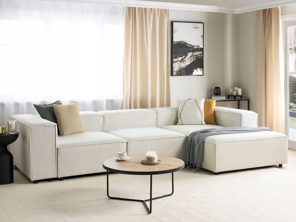 Beliani Keturvietė modulinė kampinė sofa ARDAL, kairinė, kreminė balta, velvetas
