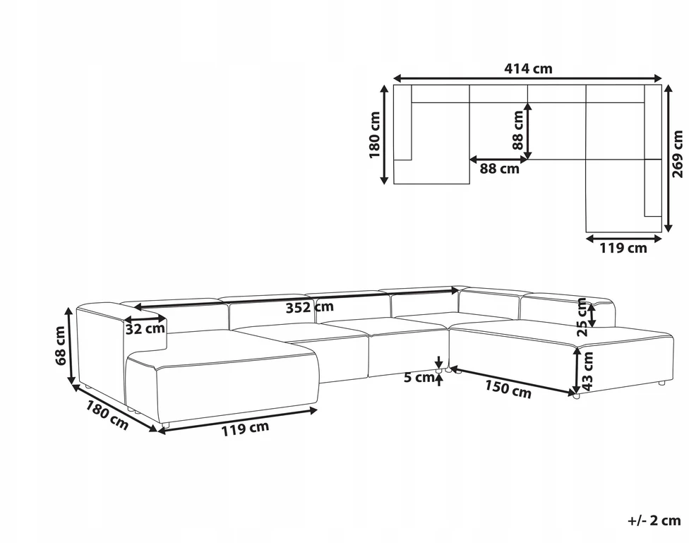 Beliani Modulinė kampinė sofa 5 asmenims ARDAL kairinė, kreminės spalvos velvetinė