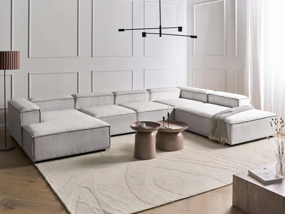 Beliani Modulinė kampinė sofa 5 asmenims ARDAL kairinė, kreminės spalvos velvetinė