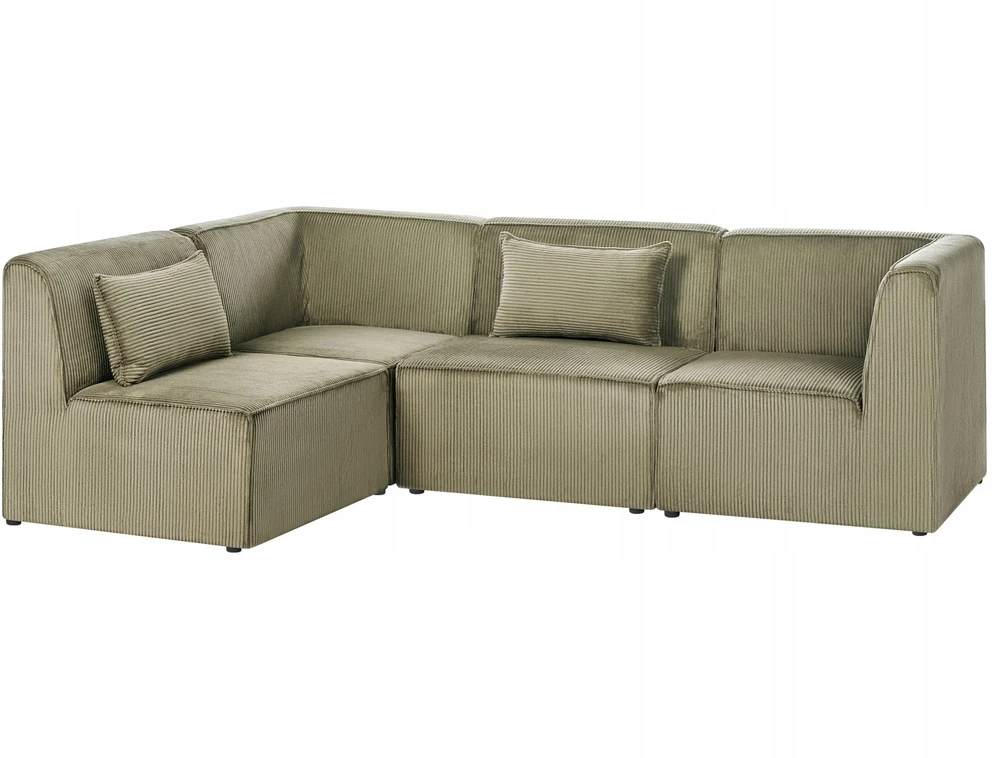 Beliani Modulinė 4 vietų kampinė sofa LEMVIG dešininė, žalias velvetas