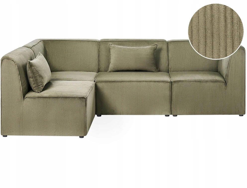 Beliani Modulinė 4 vietų kampinė sofa LEMVIG dešininė, žalias velvetas