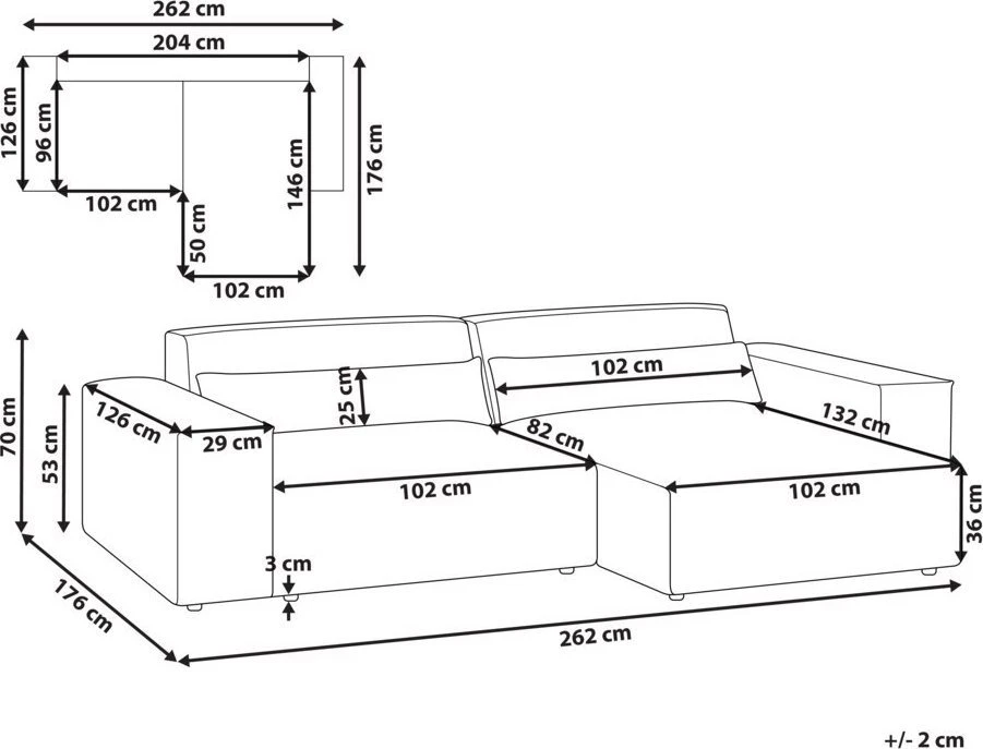 Beliani Trijų vietų modulinė sofa HELLNAR kairinė pilka