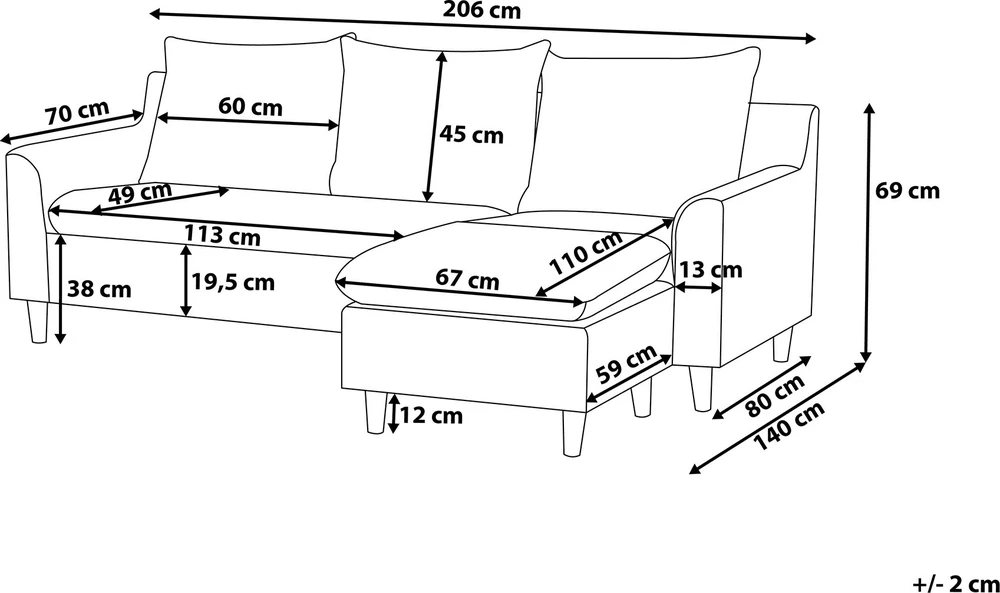 Beliani Trivietė kampinė sofa ELVENES, šviesiai smėlio spalvos, pritaikoma