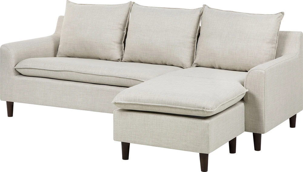 Beliani Trivietė kampinė sofa ELVENES, šviesiai smėlio spalvos, pritaikoma