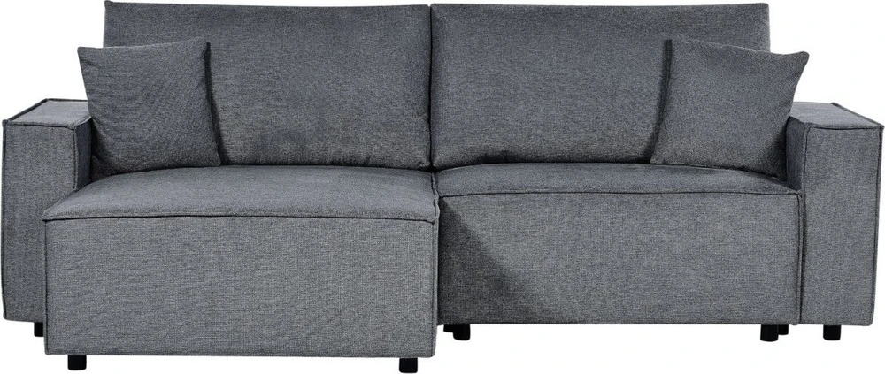 Beliani Išskleidžiama kampinė sofa KARILA 3 vietų, tamsiai pilka, su patalynės dėže, dešininė