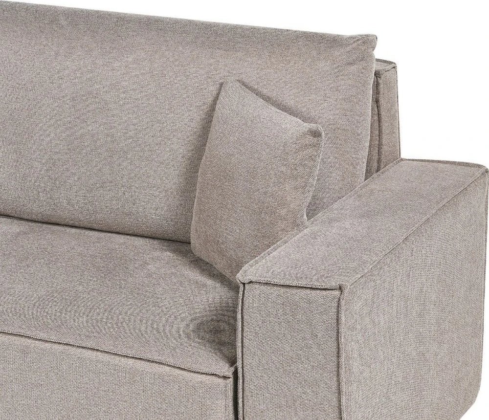 Beliani Išskleidžiama kampinė sofa KARILA, 3 vietų, smėlio spalvos, su patalynės dėže, dešininė