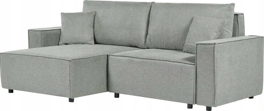 Beliani Išskleidžiama kampinė sofa KARILA pilka su patalynės dėže, dešininė