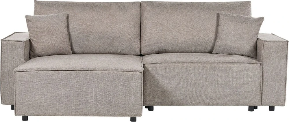 Beliani Išskleidžiama kampinė sofa KARILA, 3 vietų, smėlio spalvos, su patalynės dėže, dešininė