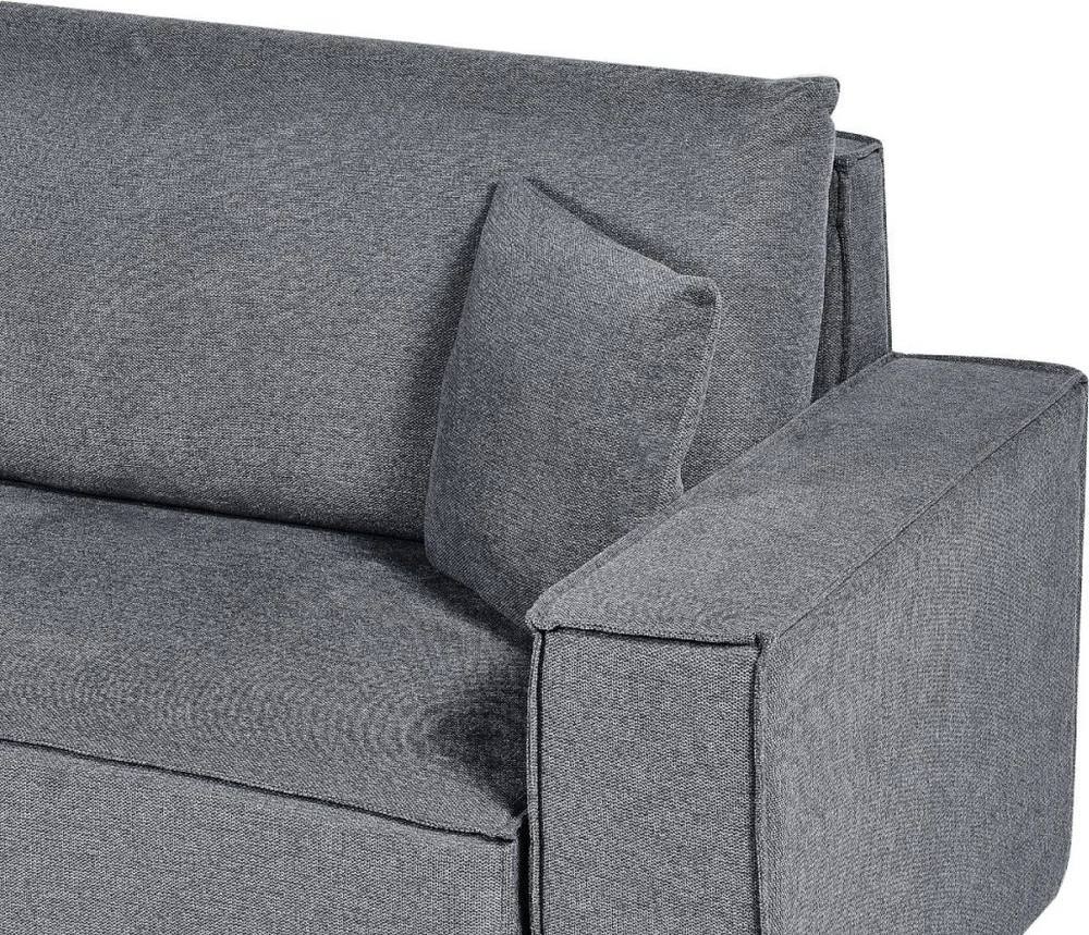 Beliani Išskleidžiama kampinė sofa KARILA 3 vietų, tamsiai pilka, su patalynės dėže, dešininė
