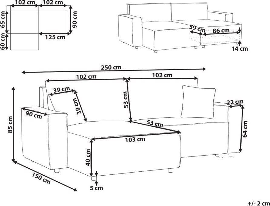 Beliani Išskleidžiama kampinė sofa KARILA, 3 vietų, smėlio spalvos, su patalynės dėže, dešininė