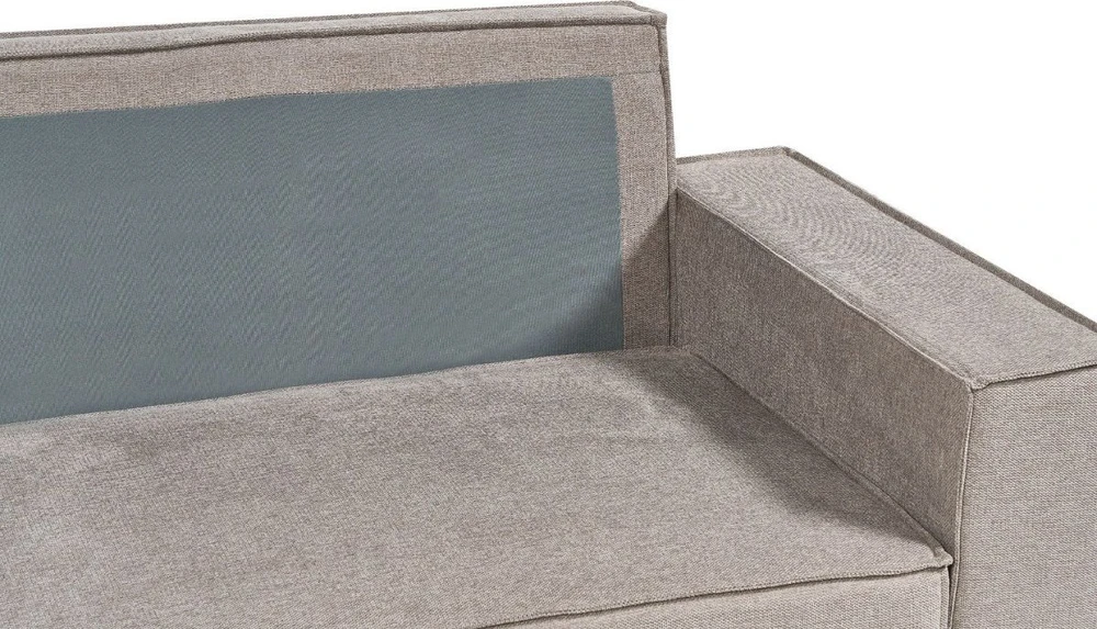 Beliani Išskleidžiama kampinė sofa KARILA, 3 vietų, smėlio spalvos, su patalynės dėže, dešininė
