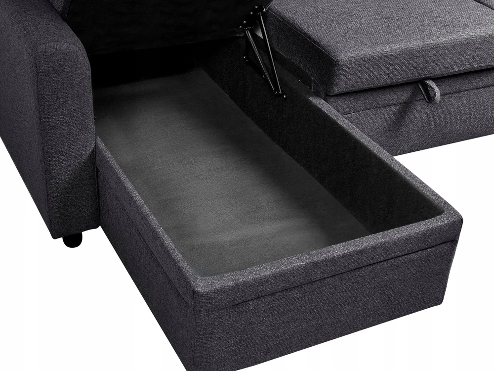 Beliani Išskleidžiamas trijų vietų kampinė sofa NASSJO, sintetinis linas, juoda, dešininė