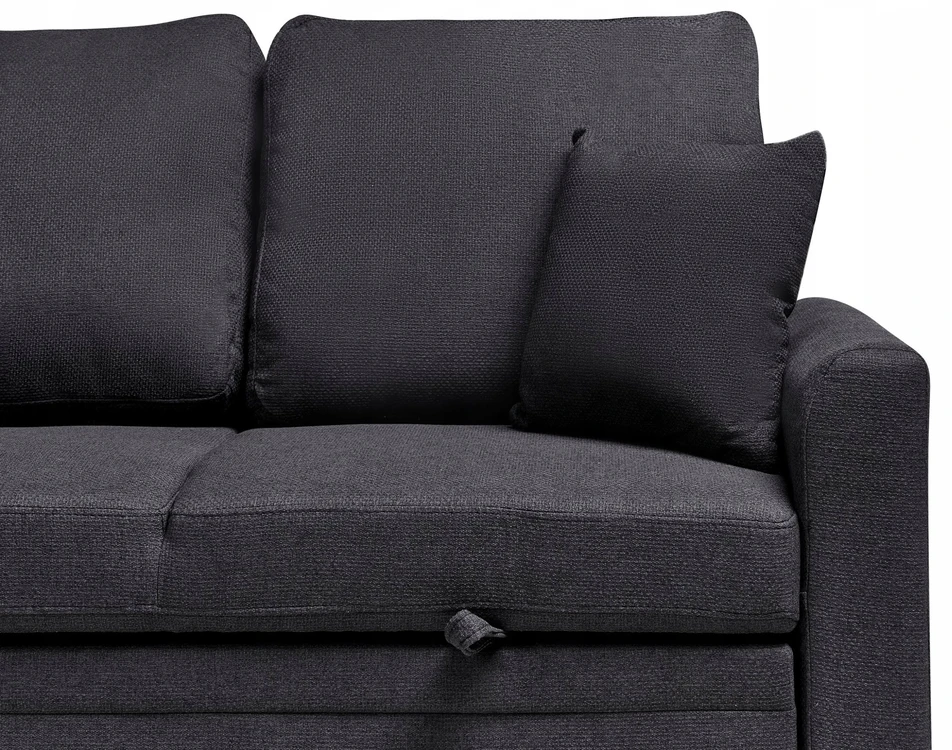 Beliani Išskleidžiamas trijų vietų kampinė sofa NASSJO, sintetinis linas, juoda, dešininė