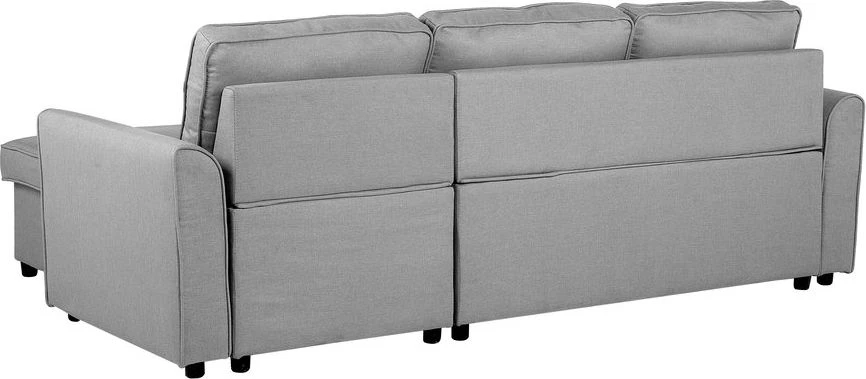 Beliani Išskleidžiama 3 vietų kampinė sofa NESNA, šviesiai pilka, su patalynės dėže, kairinė
