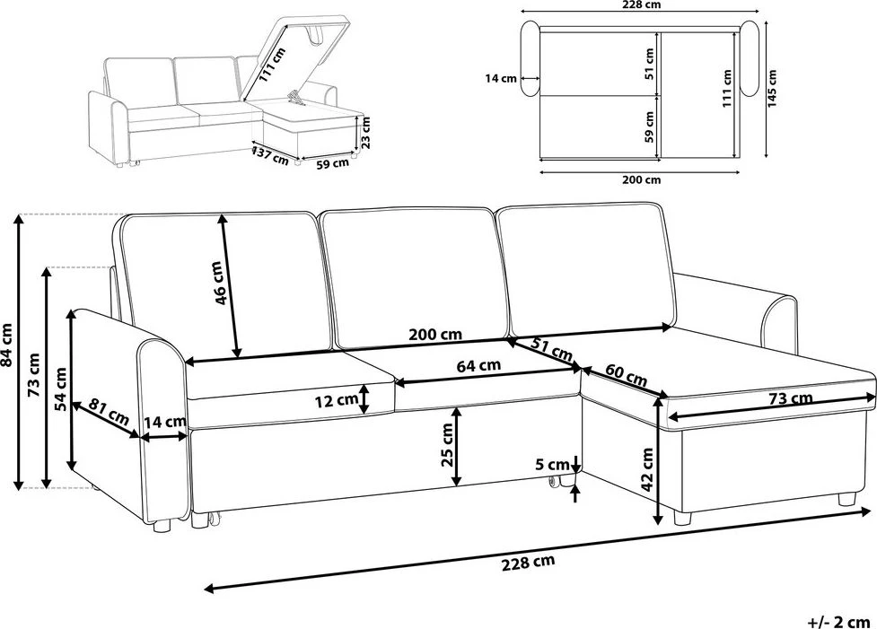 Beliani Išskleidžiama 3 vietų kampinė sofa NESNA, šviesiai pilka, su patalynės dėže, kairinė