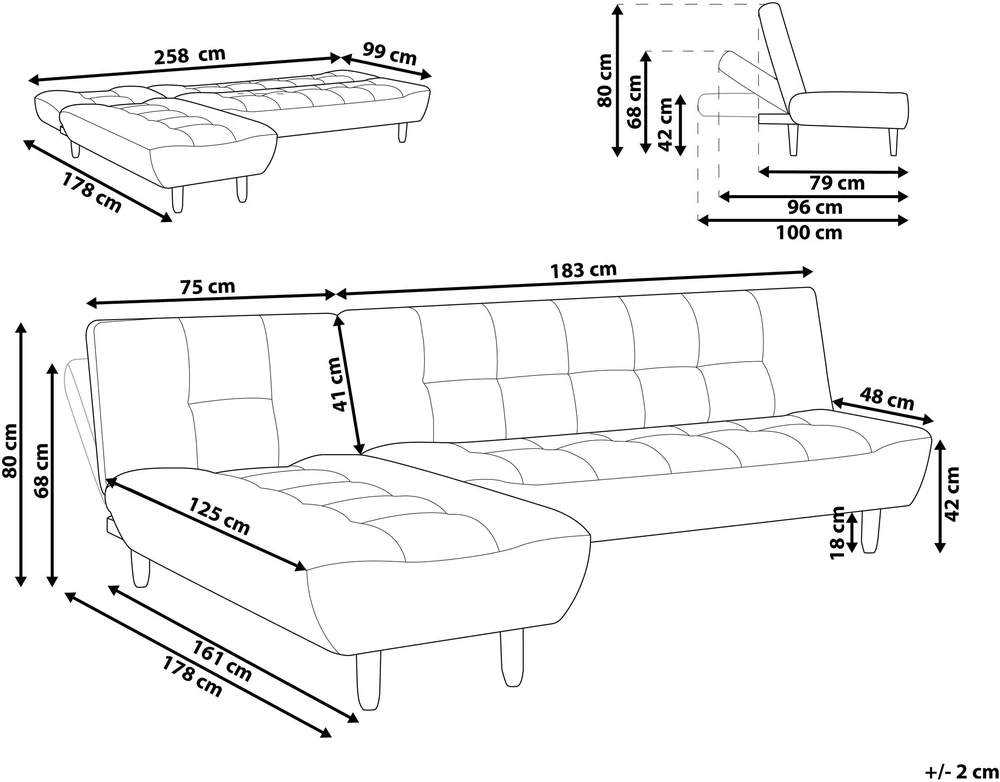 Beliani Išskleidžiama modulinė sofa-lova 4 asmenims ALSTEN, žalia, dešininė