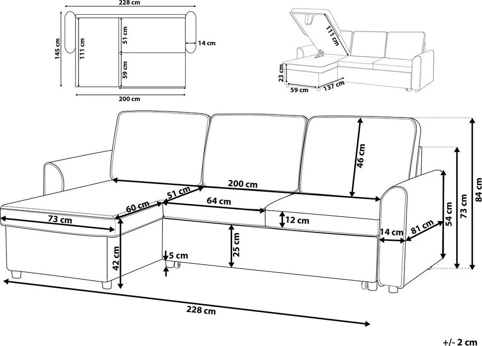 Beliani Išskleidžiama kampinė sofa NESNA, šviesiai pilka, su patalynės dėže, dešininė