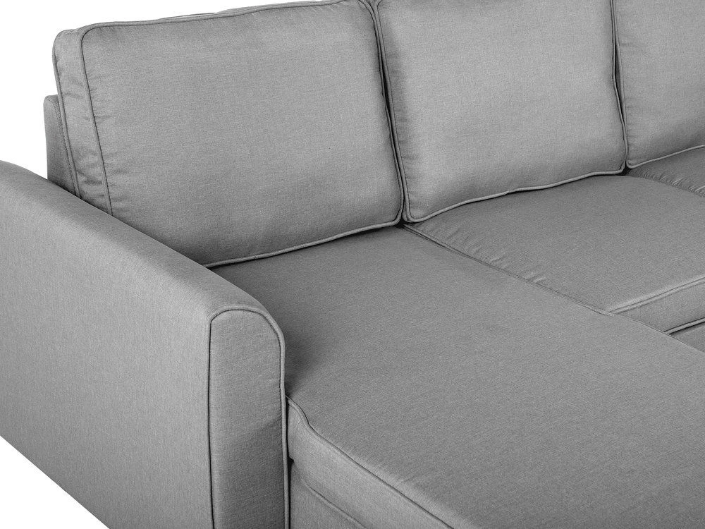 Beliani Išskleidžiama kampinė sofa NESNA, šviesiai pilka, su patalynės dėže, dešininė