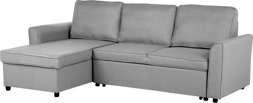 Beliani Išskleidžiama kampinė sofa NESNA, šviesiai pilka, su patalynės dėže, dešininė