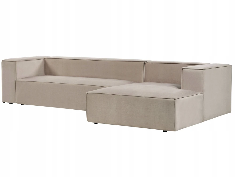 Beliani Kampinė sofa VERNON, trijų vietų, veliūrinė, smėlio-pilkšva, kairė pusė