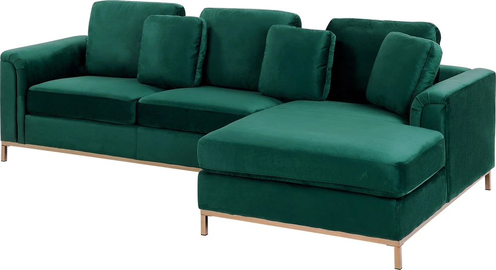 Beliani 4 vietų kampinė sofa OSLO, veliūras, tamsiai žalia, kairinė