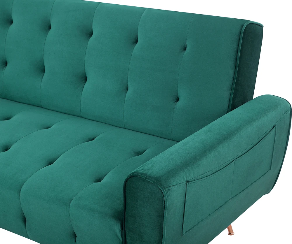 Beliani Trivietė išskleidžiama sofa SELNES, veliūrinė, smaragdinė