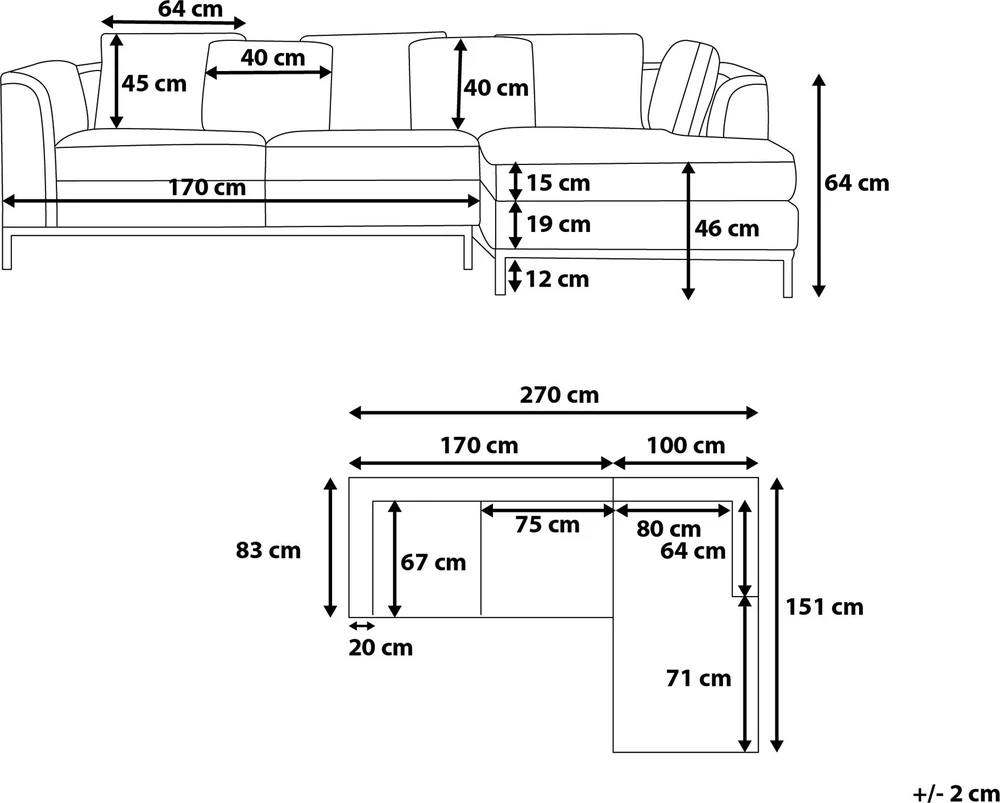 Beliani Kampinė sofa 4 asmenims OSLO, Natūrali oda, Juoda, Kairinė