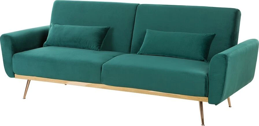 Beliani Trivietė išskleidžiama sofa EINA, veliūras, smaragdinė