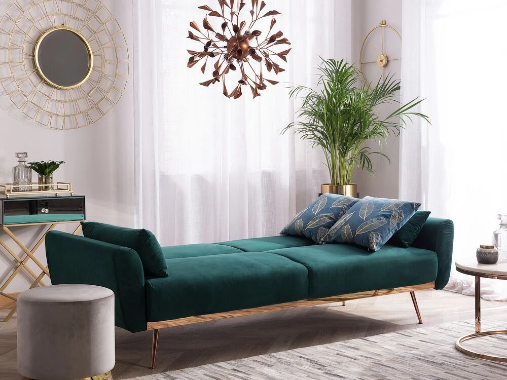 Beliani Trivietė išskleidžiama sofa EINA, veliūras, smaragdinė