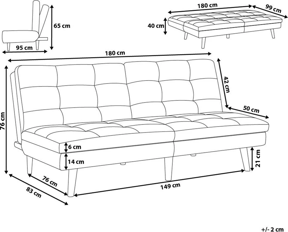 Beliani Trivenė išskleidžiama sofa RONNE tamsiai mėlyna