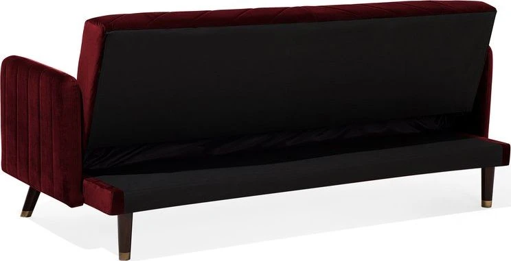 Beliani Trivietė išskleidžiama sofa SENJA, veliūrinė, bordinė