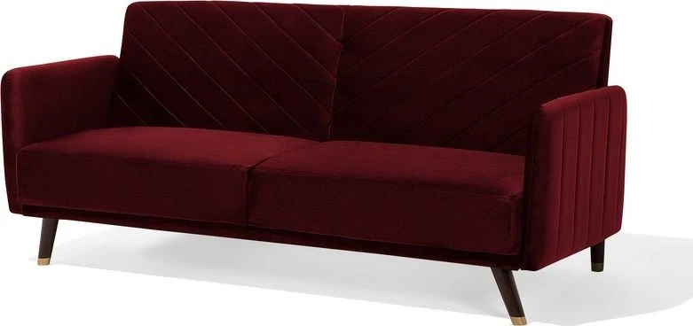 Beliani Trivietė išskleidžiama sofa SENJA, veliūrinė, bordinė