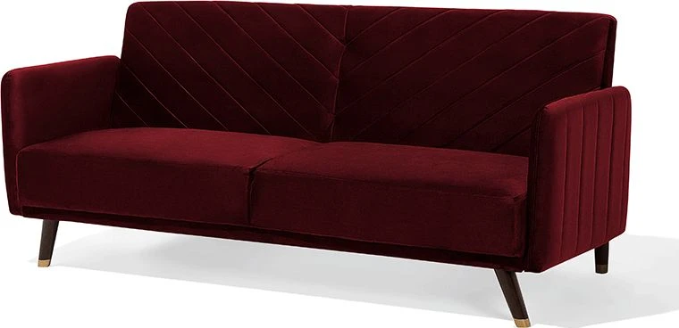 Beliani Trivietė išskleidžiama sofa SENJA, veliūrinė, bordinė