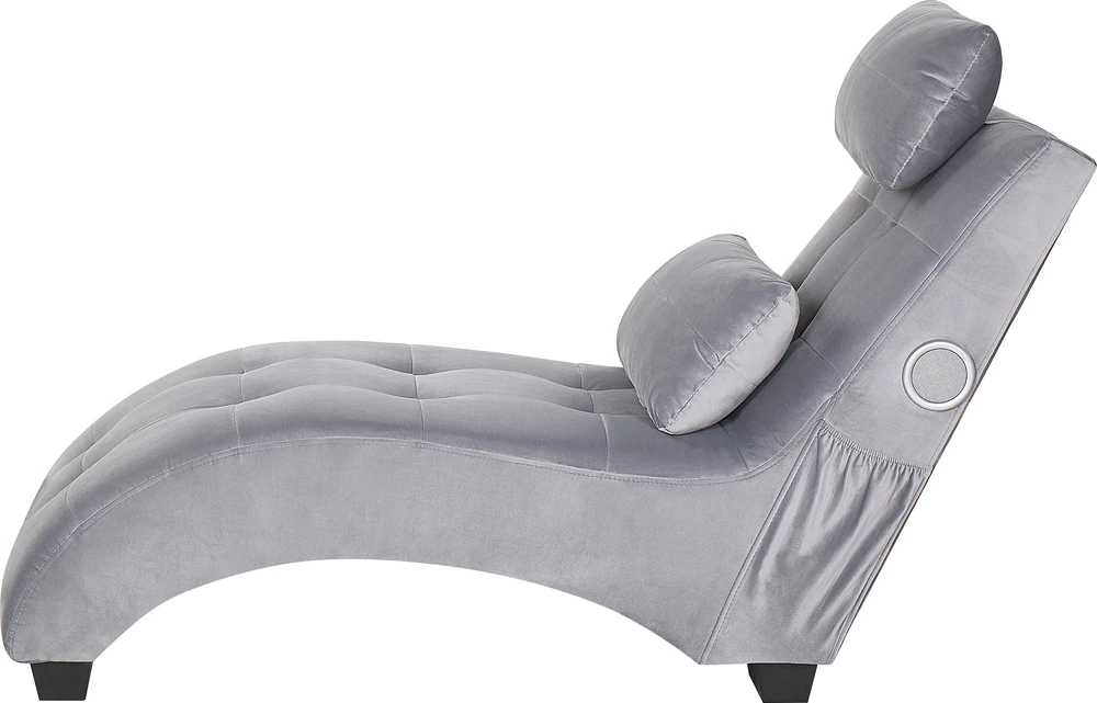 Sofa Beliani Šezlongas SIMORRE veliūrinis pilkas su integruotu Bluetooth garsiakalbiu