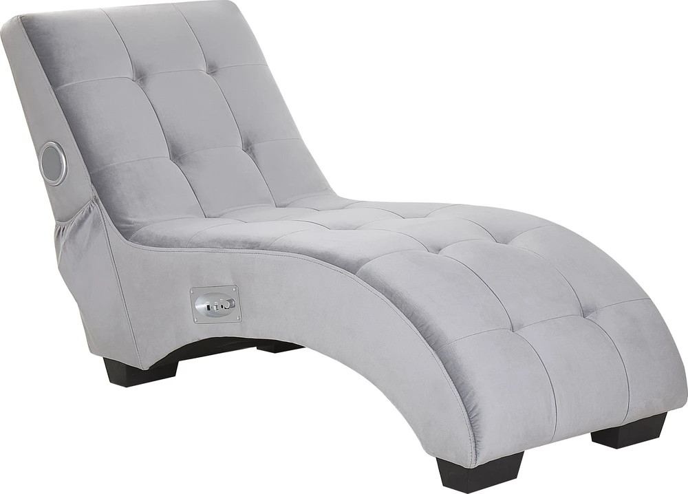 Sofa Beliani Šezlongas SIMORRE veliūrinis pilkas su integruotu Bluetooth garsiakalbiu