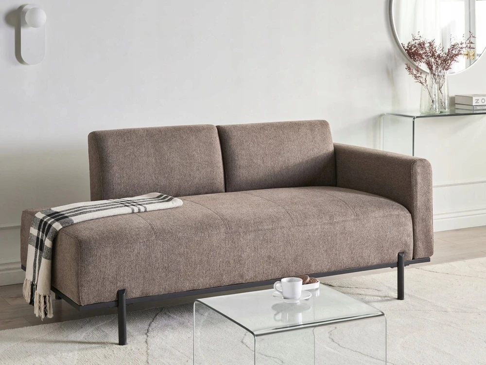 Sofa Beliani Šezlongas SAVASSE sintetinio lino rudas