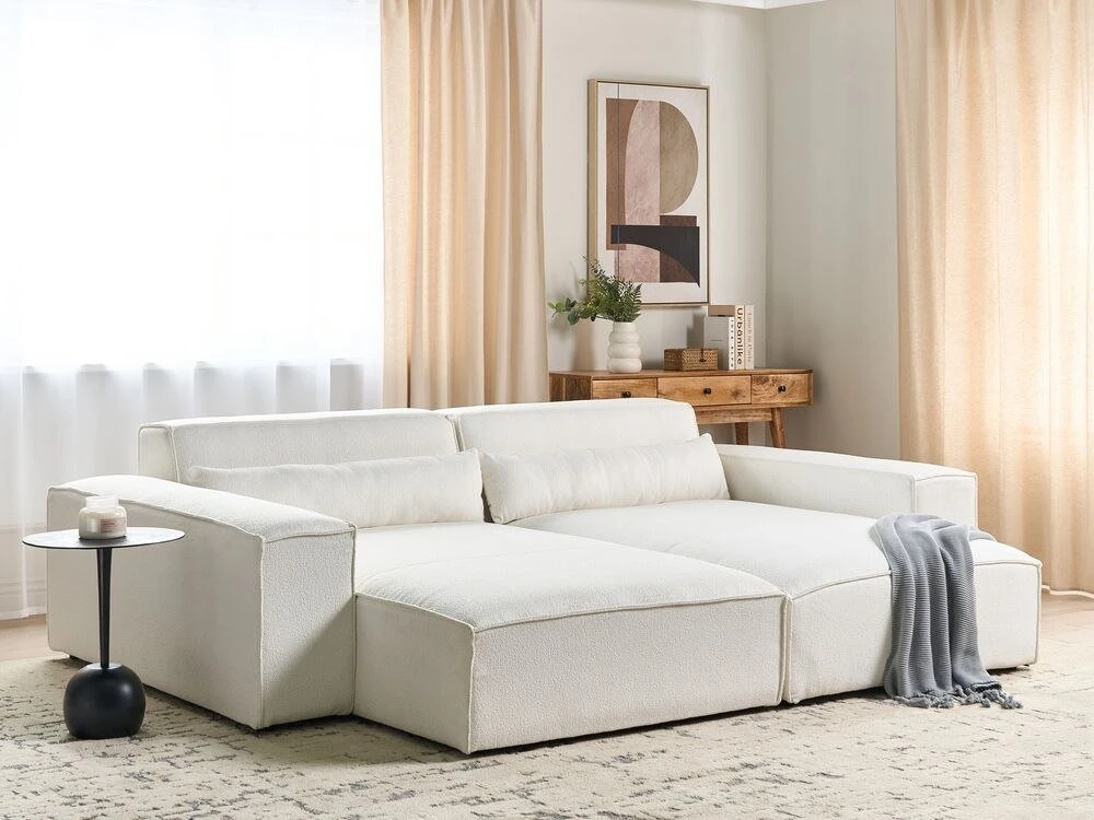 Sofa Beliani Kairysis gultas HELLNAR Boucle, kreminės baltos spalvos