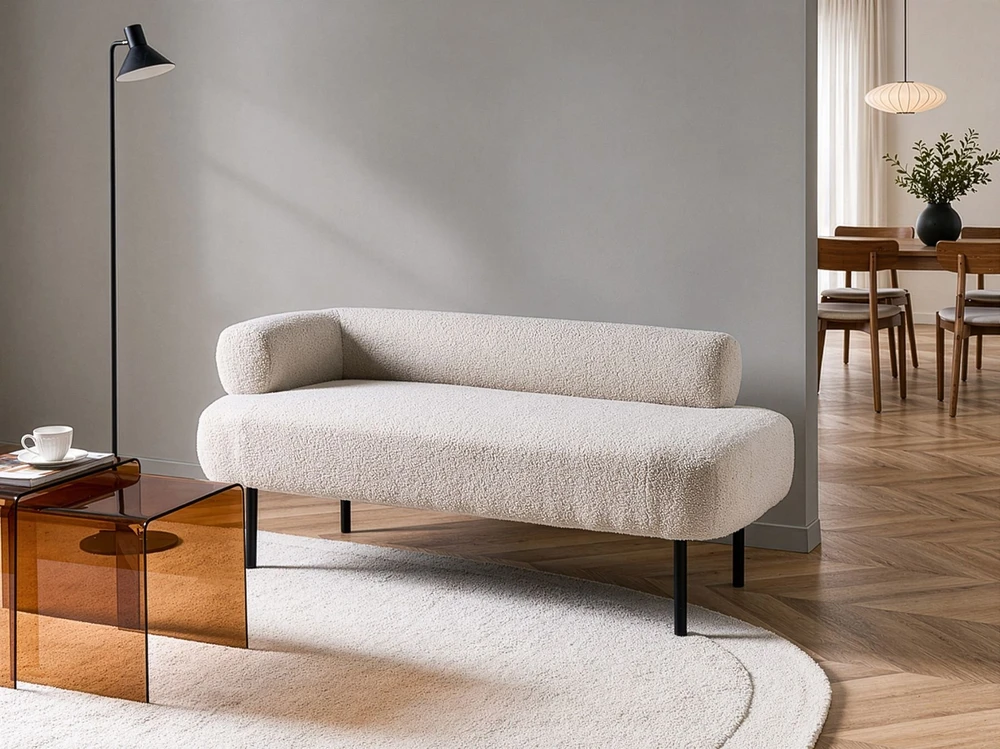 Sofa Beliani Kairysis šezlongas MIRMANDE Boucle kreminės baltos spalvos