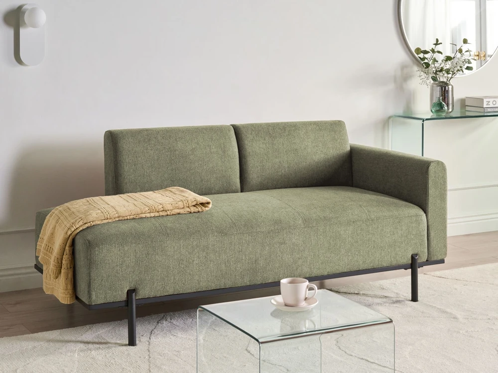 Sofa Beliani Šezlongas SAVASSE, sintetinis linas, žalia