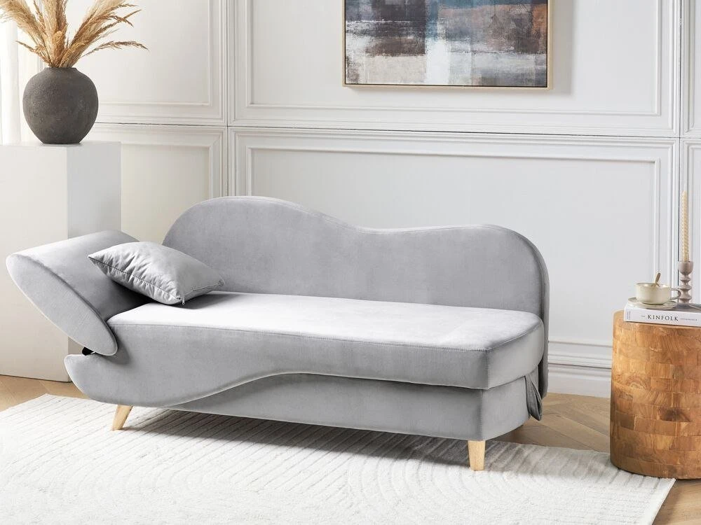 Sofa Beliani Kairysis šezlongas MERI Velūrinis šviesiai pilkas su daiktadėže