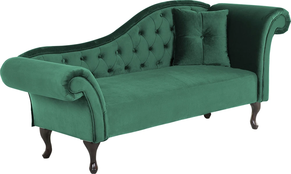 Beliani Dešininė šezlongo sofa LATTES, tamsiai žalias veliūras